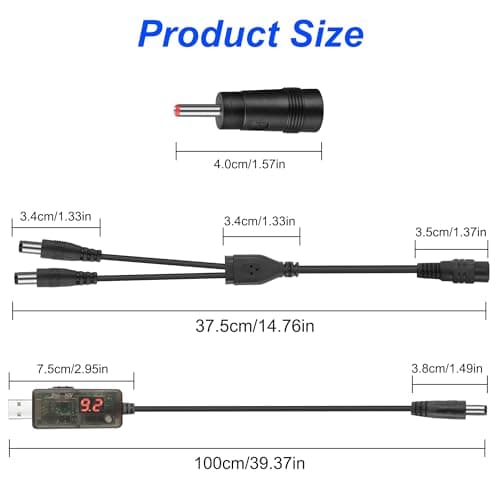 MEIRIYFA USB DC 5V to 12V Voltage Step Up Converter Cable, USB to DC 5.5x2.1mm 3.5x1.35mm USB Boost Converter Cable with LED Display for Router, Speakers, Camera, Desk lamp, Mini Fan (1M) — view 6