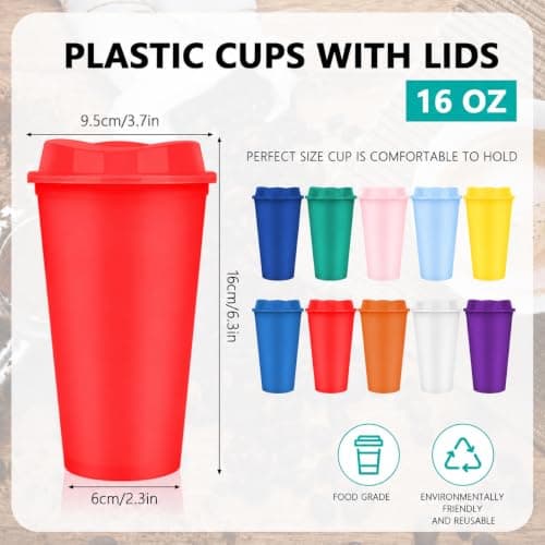 20 Pack 480 ml Reusable Coffee Cups Bulk with Lids for Parties, 10 Colours — view 2