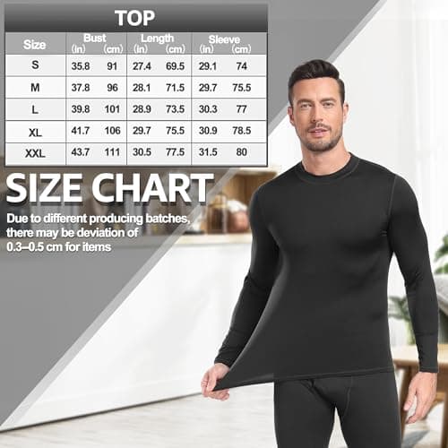 UNIQUEBELLA Mens Thermal Underwear Long Sleeve Tops Thermal Base Layer Bottom Fleece Lined Quick Drying, Black Tops, S — view 6