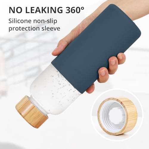 LIMILI 2 pack 500ML Glass Water Bottles With Bamboo Lids and Silicone Covers, Leak Proof Reusable Drinking Bottles for Hot Cold Drinks, Work, Gym, Home — view 2