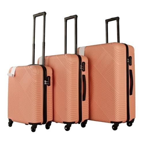 Neo 3 Piece Hard Shell Luggage Suitcase Set ABS Expandable Handle Lightweight Durable Trolley Travel with 360 Spinner Wheels Inbuilt Lock 20" 24" 28" (Rose Gold)