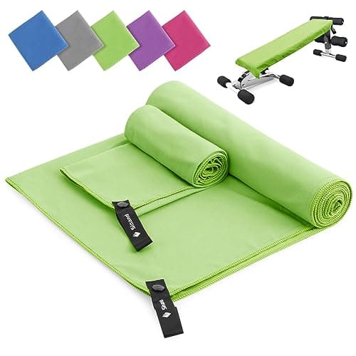 Sinand Microfibre towel 2 Pack |160x80cm+80x40cm| Ultra Lightweight Gym Towel, Quick Dry Microfiber Towels for Sports Travel Camping Beach Swimming (Green)