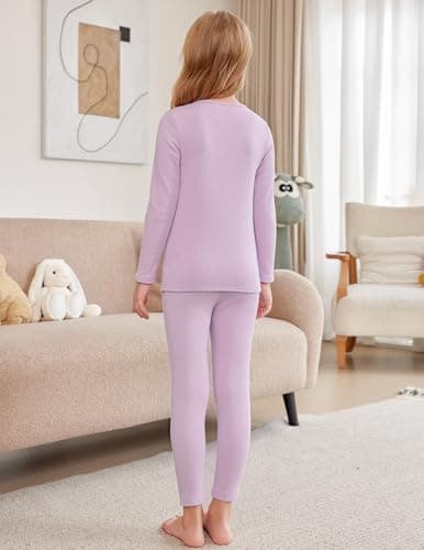 Arshiner Girls Thermal Underwear Set Children's Purple Fleece Thin Base Layers Winter Warm Long Sleeve Shirts and leggings 7-8 Years — view 4
