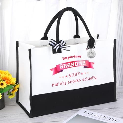 Gifts for Grandma, Canvas Tote Bag and Heart Keychain Set, Practical Grandma Gifts for Birthday Christmas Mothers Day, Thoughtful Shopping Bag Present from Grandchildren, Reusable Bag for Daily Use — view 2
