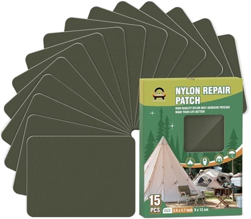 15 Pieces 9 x 12 cm Nylon Repair Patches Nylon Fabric Patch Self-Adhesive Tent Repair Tape Waterproof Lightweight Repair Patches Repair Patch Kit for Clothing Down Jacket Bag (Army Green)