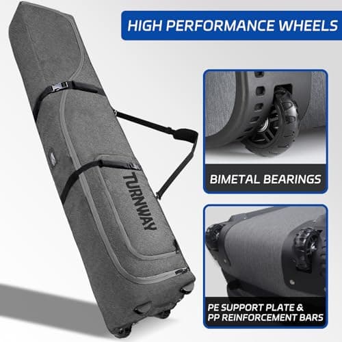 TurnWay Padded Ski Bag with Wheels for Air Travel, Double Rolling Snowboard Bag Heavy Duty Waterproof for Storage & Transportation of Snowboard/Ski Gear (Gray) — view 3