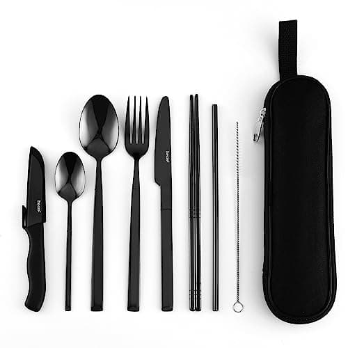 hecef Travel Cutlery Set - Portable Camping Flatware (Black)
