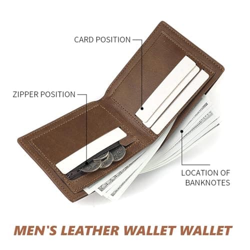 OBSEWAU Leather Wallet, Mens Slim Wallet with Card Holder Banknote Compartments and Coin Pocket, Men's Small Bifold Leather Wallet for Work Business or Travel Minimalist Purses for Men UK (Brown) — view 4