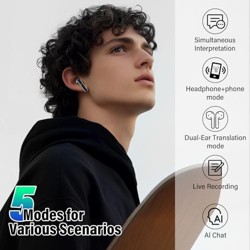 AI Language Translation Earbuds, 48H Real-Time Bluetooth 5.3 Translator Earbuds, Support 164 Languages with AI App, 3-in-1 Ear Buds with ENC Mic, 5 Translation Modes Earphones Travel/Business/Learning — view 6