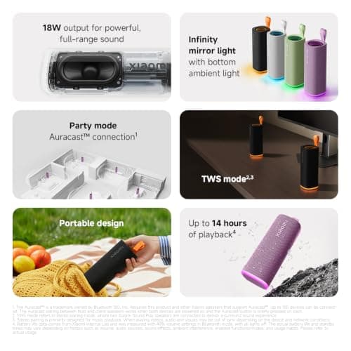 XIAOMI Sound Play Portable Bluetooth Speaker, 18W Powerful Stereo Sound, Auracast Multi-Speaker, RGB Ambient Light, Up to 14 Hours Playtime, IP68 Waterproof TWS Pairing, Outdoor - Purple — view 2