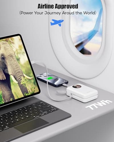 Built-in Cable 20000mAh Power Bank: 22.5W Fast Charging External Battery for Mobile Phone, USB C (Input & Output) Battery Pack, Portable Charger with 4 Outputs & 2 Inputs-White — view 5