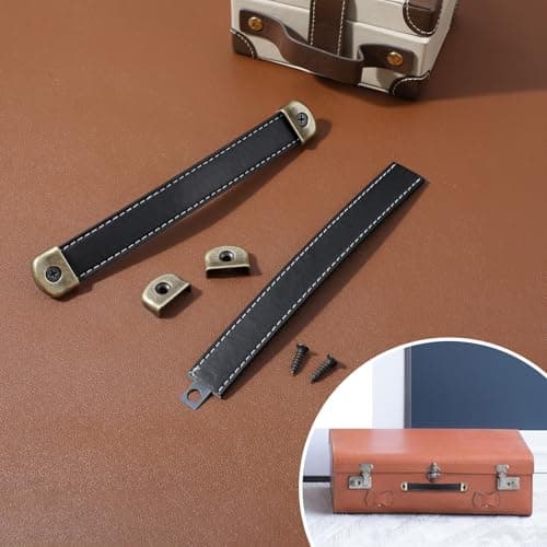 Mabor 2 Pcs Leather Handles for Drawers Leather Trunk Handles Leather Handle Suitcase Luggage Pulls Cabinet Handles Leather Strap Handle with Mounting Screws Leather Cabinet Knobs(Black) — view 3