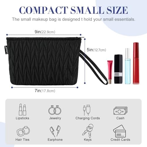 Gloppie Small Makeup Bag for Handbag, Cosmetic Make Up Pouch Travel, Black — view 2
