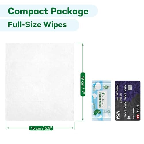 Dorahoney 100% Cotton Travel Wet Wipes, 99% Water, Unscented & Hypoallergenic Mini Wipes for Sensitive Skin, Pocket Hand & Face Wipes for Adults, Kids & Babies, Travel Essentials, 8 Packs (56 Wipes) — view 6