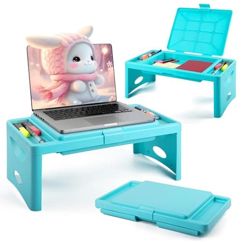 Foldable Lap Desk with Storage Pocket- | Perfect use for Children's Activites, Travel, Breakfast in Bed, Gaming and Much More! Great for Kids and Teens! (Teal Blue) — view 2