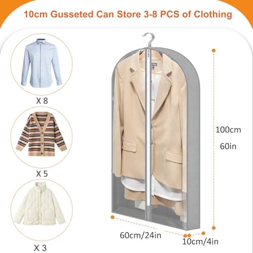 4 Pack Garment Bags 40" with 4" Gusset, Clothes Covers, Grey — view 2