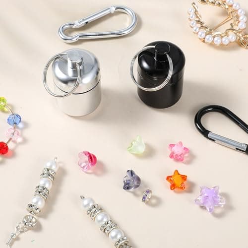 YUXIANLB 2 Pack Ear Plug Carrying Case Keychain, Waterproof Metal Earplug Case with Carabiner for Ear Plugs, Small Travel Pill Organizer Loops Earplugs Cases Keychain Container Holder (Silver, Black) — view 5
