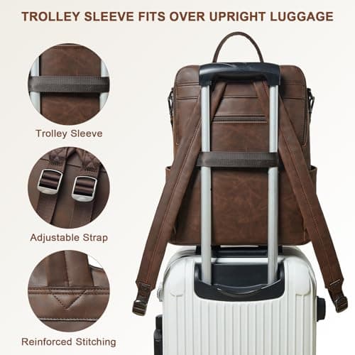 Shrrie Laptop Backpack for Women 15.6 inch,Travel Leather Backpack Purse Nurse Teacher Carry on Backpack,College Business Work Casual Daypack,Crazy Horse Brown01 — view 4