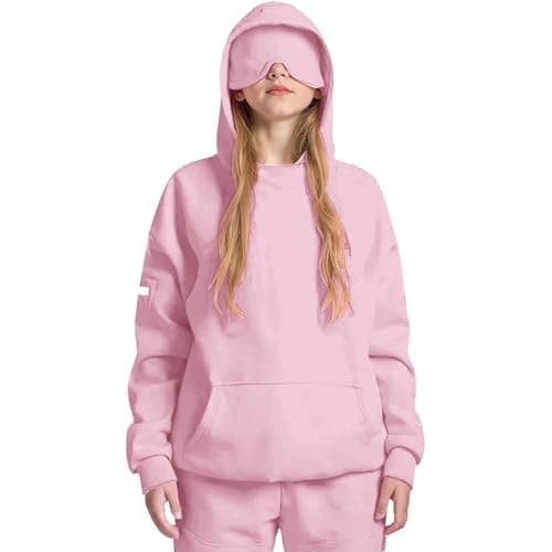Mrat Kids Travel Hoodie with Eye Mask Built In Boys Girls Comfort Airplane Mode Travel Hoodies Long Sleeve Sweatshirt Pullover Autumn Winter Thermal Fleece Tops Activewear Unisex for Age 5-14 Years — view 5