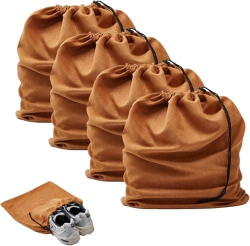 4 Pcs 45 x 35 cm Travel Shoe Bags for Packing with Drawstring,Brown