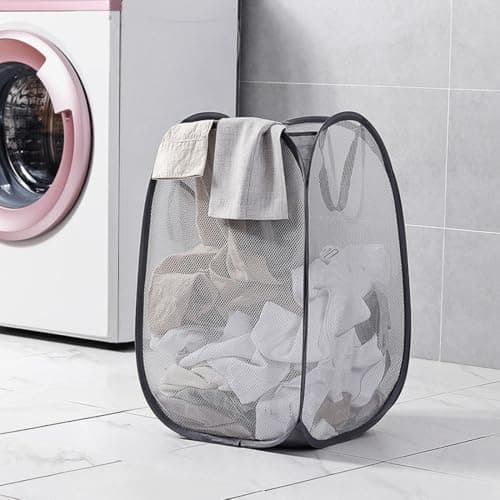 Laundry Basket, Pack Foldable Laundry Hamper Pop Up with Durable Handles, Portable Mesh Washing Laundry Bag with Handle Great for Home Kids Room College Dorm Travel（Black） — view 2