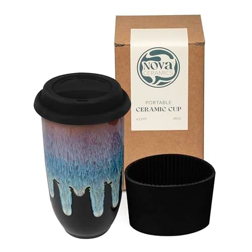NOVA CERAMICS Coffee Tumbler – Travel Mug - On the Go Coffee Mug – Microwave & Dishwasher Safe Green Coffee Tumbler - Gifts for Women Men Him Her – 475ml – Monsoon