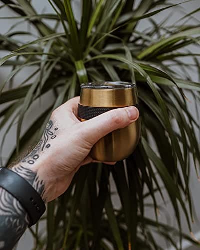 CAFE CONCETTO Reusable Coffee Cup 8oz/230ml - Premium Insulated Tumbler with Lid - Keep On-The-Go Drinks from Water to Wine Hot or Cold - Stainless Steel (Gold) — view 5