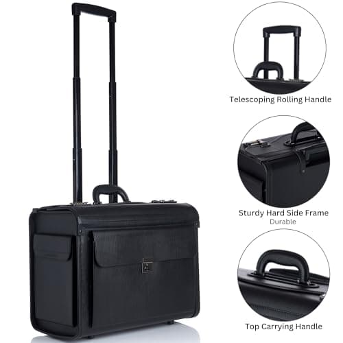 alpine swiss Rolling 17" Laptop Briefcase on Wheels Attache Lawyers Case Legal Size Black — view 3