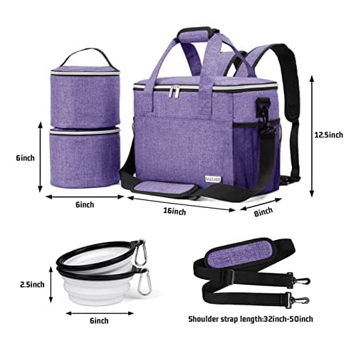 BAGLHER Dog Travel Bag Backpack Pet Supplies Backpack 5-Piece Set with Shoulder Strap 2 Lined Pet Food Containers 2 Foldable Feeding Bowls Essential Kit for Pet Travel — view 6