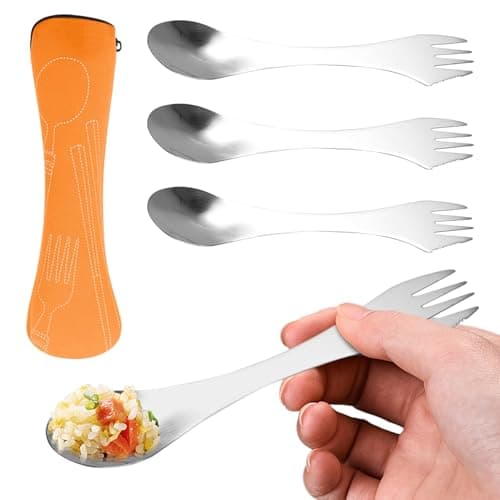 3 pcs 3-in-1 Utility Spork,Multipurpose Utility Spork 3-in-1 Camping Spoon Fork Knife Combo,Camping Sporktravel Fork,Sporks Stainless Steel,for Travel, Outdoor Activities(7.17x1.38inch) — view 3