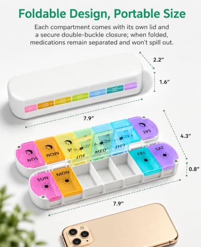 7 Day Pill Organiser with Magnetic Closure & Removable Lids (Multicolour) — view 5