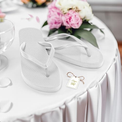 Winterlace Bulk Flip Flops for Wedding Guests 48 Pairs Reception Slippers Destination Beach Pool Spa Sandals Wholesale Pack, White & Silver, Small-X-Large — view 6