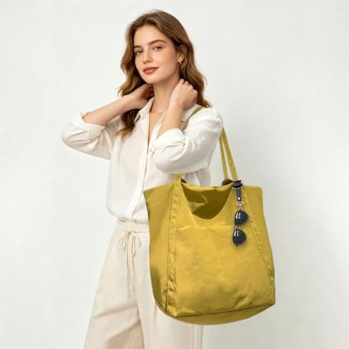 Uhawi Tote Bag for women, unisex,Foldable & Water Resistant – Lightweight Reusable Shopper Bag for Daily Use, Shopping, Travel & Beach (yellow) — view 3