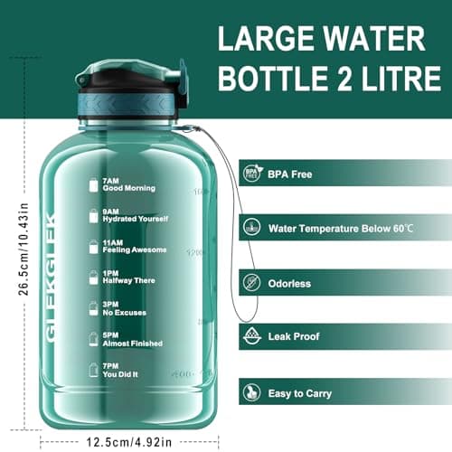 GLEKGLEK 2 Litre Water Bottle, BPA Free Hydration Jug with Time Markings — view 2