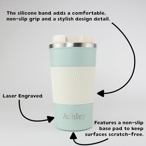 cribstar Personalised Engraved Insulated Travel Mug | Stainless Steel Tumbler | Double-Walled Tea/Coffee Cup | Leak-Proof & Reusable | Keeps Hot 12h / Cold 24h | Thermal Mug (Sage, 510ml) — view 2