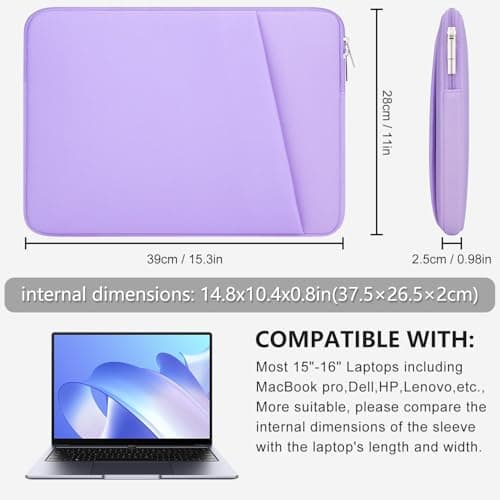 HEDUGO Laptop Sleeve Case with Zipper Accessory Pocket Compatible with 15 to 16 inches MacBook Air/Pro Padded Computer Pouch Cover Shockproof Protective for 15” to 16” Laptop/Chromebook/Tablet, Purple — view 5