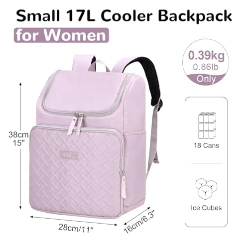 Outplea 17L Cooler Backpack Women, Small Insulated Picnic Bag Leakproof, 18-Can Thermal Rucksack for Beach Camping Lunch Travel, Purple — view 2