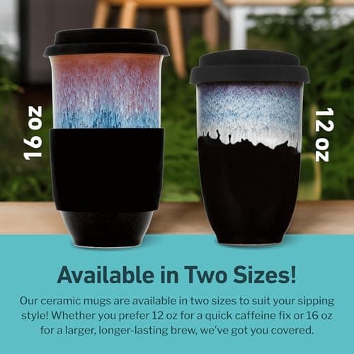NOVA CERAMICS Coffee Tumbler – Travel Mug - On the Go Coffee Mug – Microwave & Dishwasher Safe Green Coffee Tumbler - Gifts for Women Men Him Her – 475ml – Monsoon — view 5