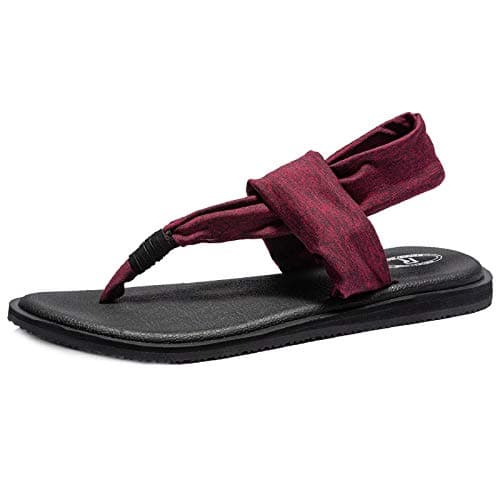 Ranberone Women's Yoga Mat Flip Flops Casual Flat Summer Beach Sandals, A Burgundy, 7 UK