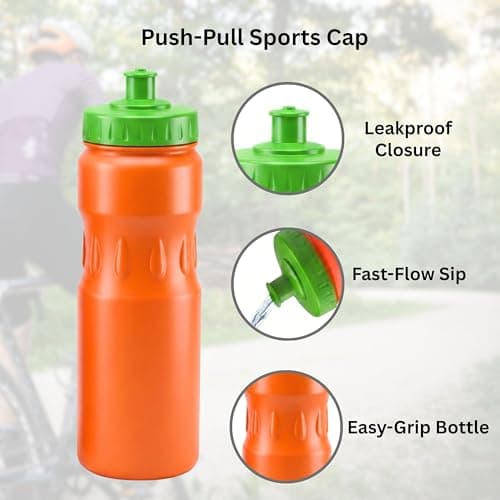 Jolly Brite 750ml Plastic Water Bottles 2 Pack for Cycling, School and Gym, Sports Cap Water Bottles with Push Pull Caps, BPA Free Leak Proof Bike Bottles (Red & Orange) — view 4