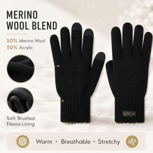 Innfttwo Merino Wool Thermal Gloves Womens, Mens Winter Glove, Winter Touchscreen Gloves with Fleece Lining for Running Ski,Black,L — view 5