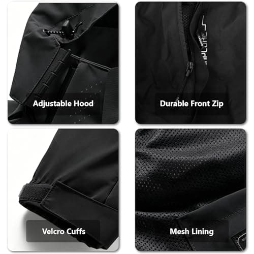 DOINEUFL Mens Waterproof Jacket Packable Lightweight Raincoat, Breathable Hooded Windbreaker Coat with Multi-Pockets for Hiking, Walking (UK, Alpha, XL, Regular, Regular, Black) — view 4