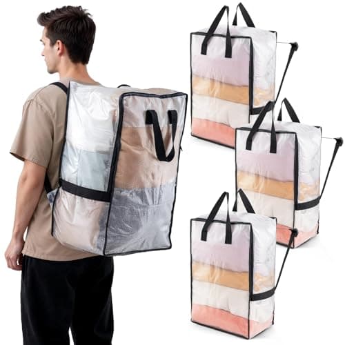 TAILI Backpack Moving Bags, Clothes Storage, Strong Handles, 4 Pack Clear