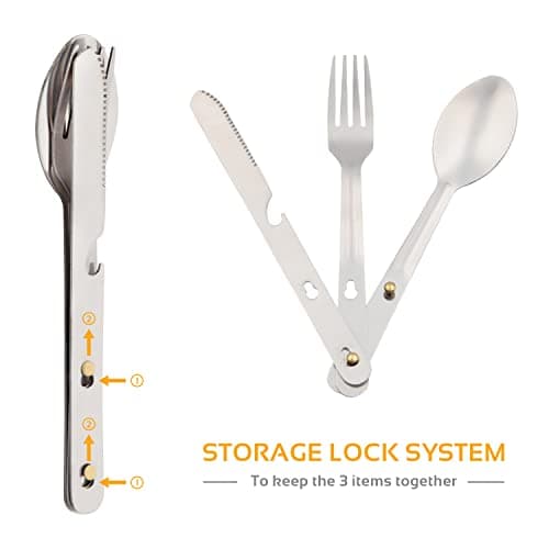 Milestone Camping 65660 4-in-1 Camping Utensils Set / Contains Fork, Knife, Spoon / Built-In Bottle Opener Included / Stainless Steel Material / Storage Lock System, Silver — view 3