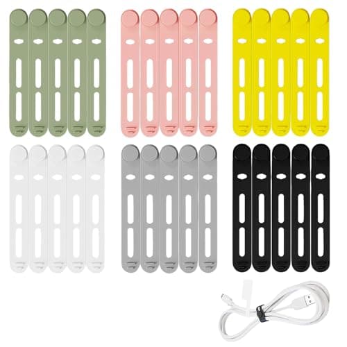 Pack of 30 Silicone Cable Ties, Reusable Cable Organiser, Adjustable Cable Ties for Home and Travel Charging Cables, Audio Cable and Network Cable Storage (Multi-Colour)