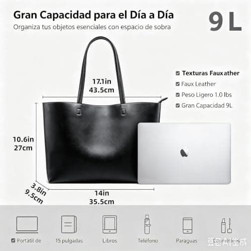 KALIDI Tote Bag Handbags for Women Large with Zip PU Leather School,Work — view 3
