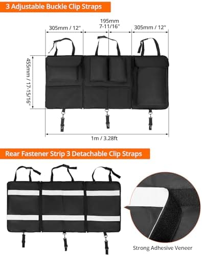 QWORK® Boot Organiser, Detachable Multi-Pocket Backseat Organiser, Trunk Tidy Bag With Seat Back Protectors, Foldable Storage for SUVs, Minivans, Jeeps, 101x46cm — view 6