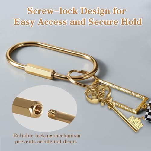 Muitcdo Brass Key Rings Bulk, Gold Key Chain Organizer Holder for Men Women with Secure Screw Locking, Cute Purse Bag Charms for Handbags, Small Carabiner Clip for Dog Leash Pet Tags (6 Pack) — view 2