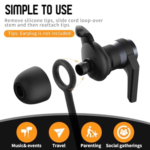 Qianyu 2PCS Earplug Lanyard Replaceable Tug Resistant Silicone Earplugs Connector Cord Minimal Disruption Earplugs Connector Soft Durable Flexible Earphone Strap Cord for Most Removable Earbuds — view 3