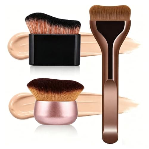3-Piece Foundation Brush and Tanning Brush Set, Makeup Brush Kit with Rose Gold Handle, Professional Self Tan Brush for Body and Liquid Makeup Application, Travel-Friendly Beauty Tools Bristles